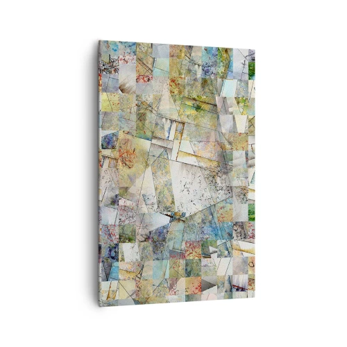 Obraz na płótnie - Kolorowa abstrakcja z geometrycznymi kształtami i liniami - 80x120cm - Geometryczne przetasowanie - Nowoczesna dekoracja ścienna do salonu i sypialni ARTTOR