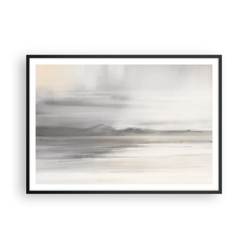 Plakat w czarnej ramie - Subtelny pejzaż w odcieniach szarości i beżu - 100x70cm - Zamyślona dal - Nowoczesna dekoracja ścienna do salonu i sypialni ARTTOR