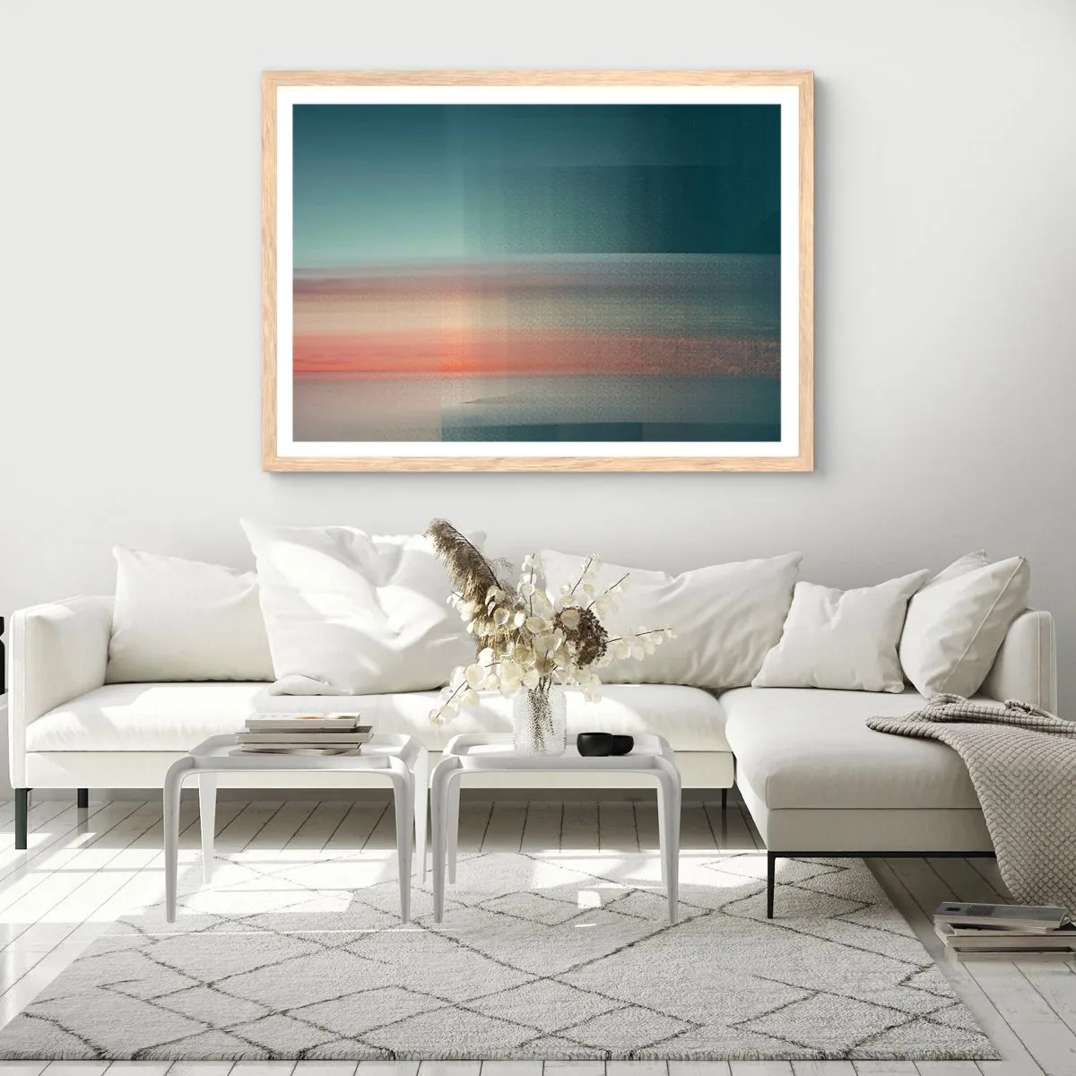 Plakat w ramie jasny dąb - Abstrakcja: fale światła - 100x70 cm