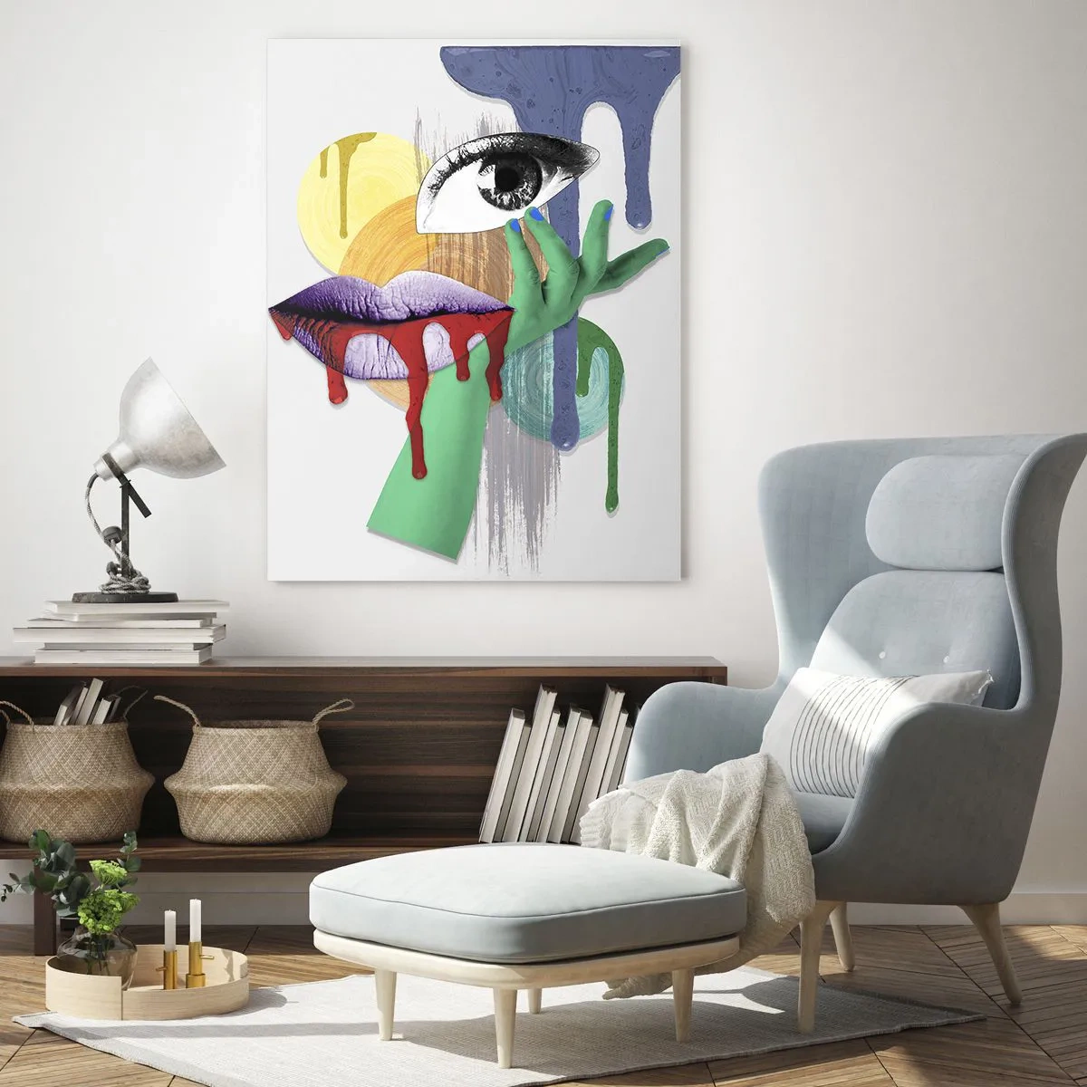 Obraz na szkle - Zdekonstruowany portret z abstrakcyjnymi elementami - 80x120cm - Portret zdekonstruowany - Nowoczesna dekoracja ścienna do salonu i sypialni ARTTOR