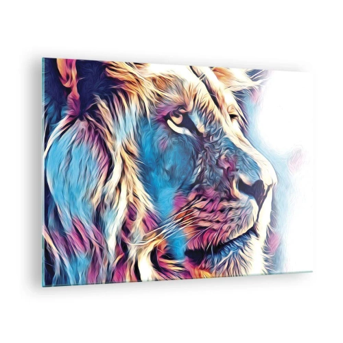 Obraz na szkle - Kolorowa grafika lwa w nowoczesnym, artystycznym stylu - 70x50cm - Mądrość natury - Nowoczesna dekoracja ścienna do salonu i sypialni ARTTOR