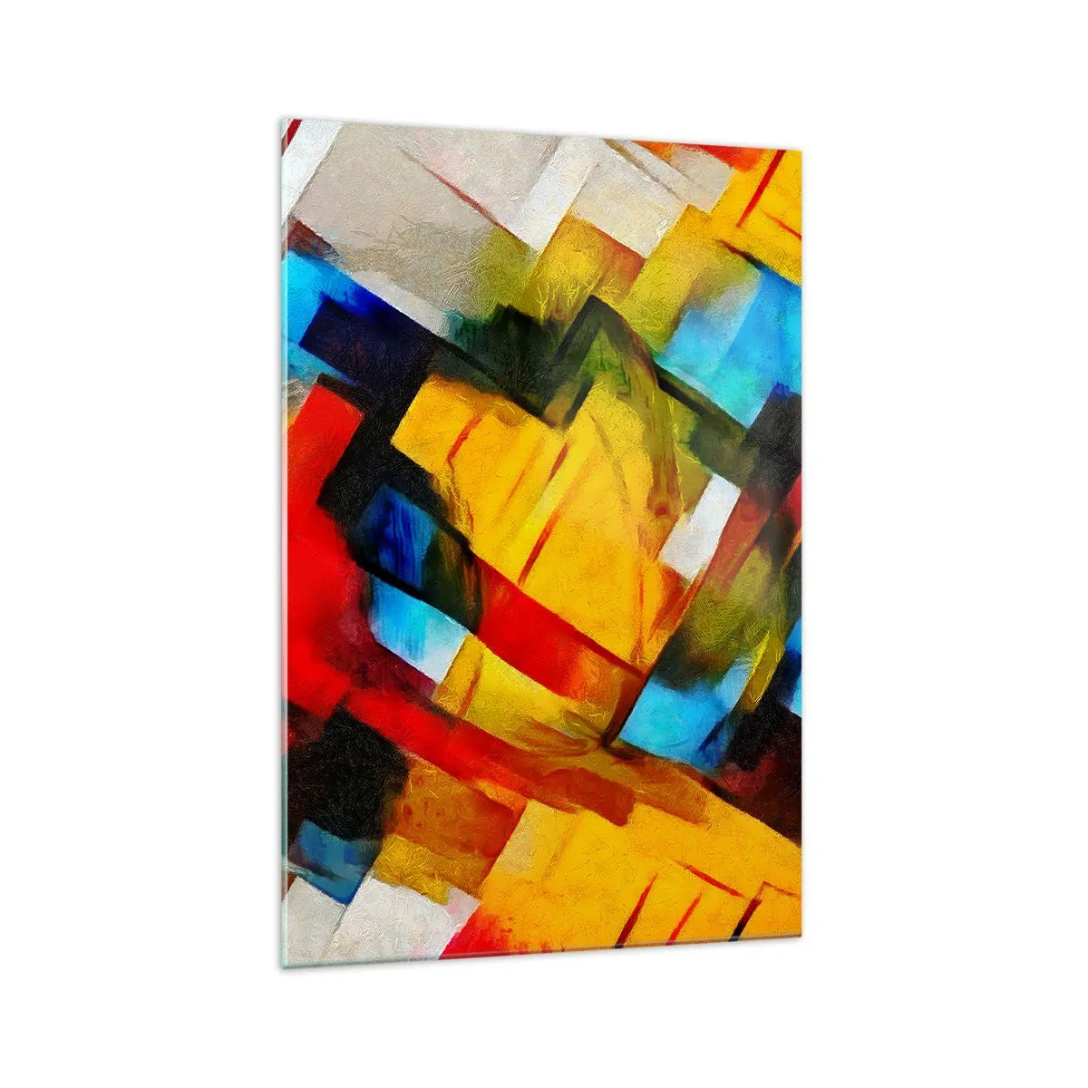 Obraz na szkle - Abstrakcyjna kompozycja geometryczna w żywych kolorach - 70x100cm - Różnobarwny przekładaniec - Nowoczesna dekoracja ścienna do salonu i sypialni ARTTOR