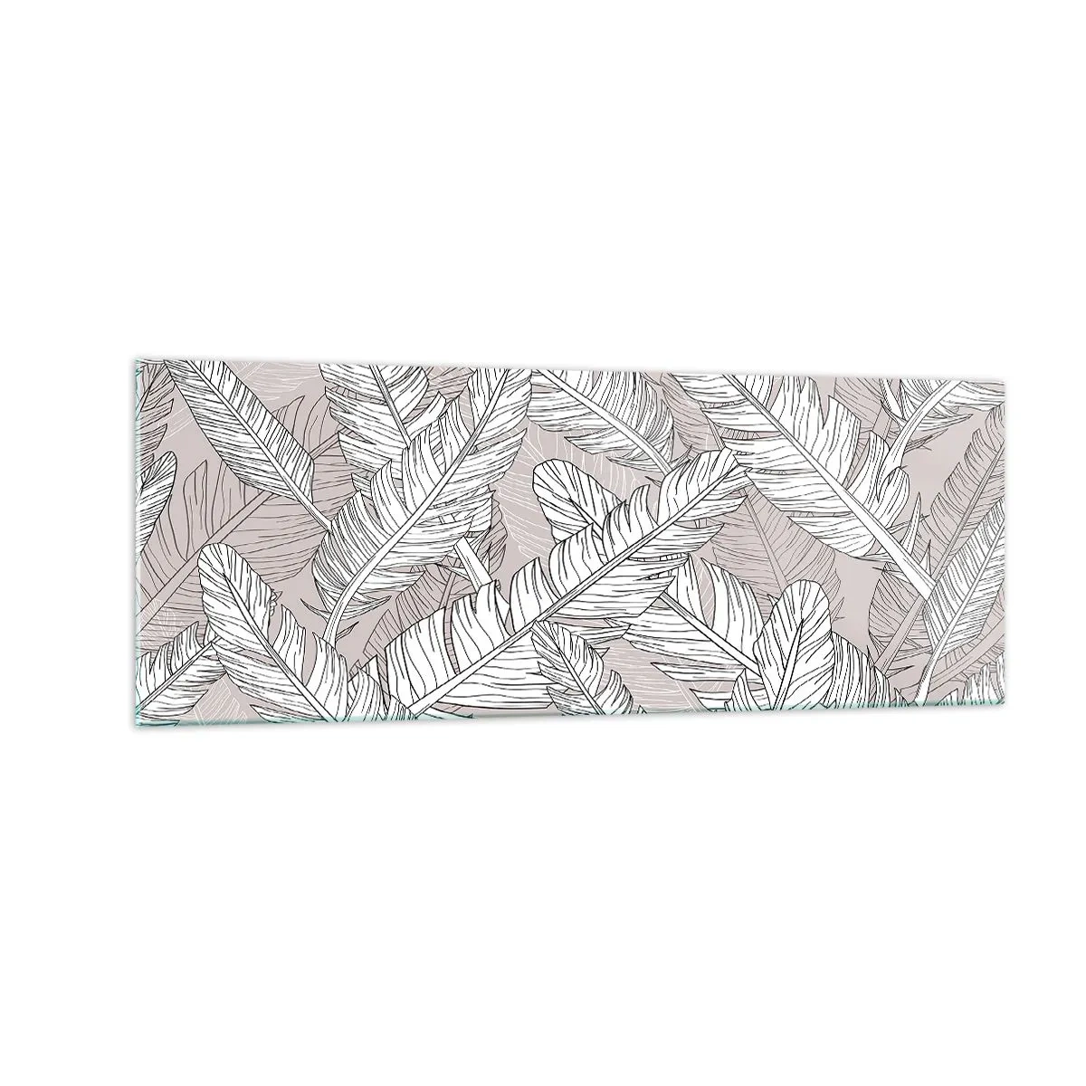 Obraz na szkle - Czarno-biały wzór z liśćmi bananowca na jasnym tle - 140x50cm - Pierzasta zawierucha - Nowoczesna dekoracja ścienna do salonu i sypialni ARTTOR