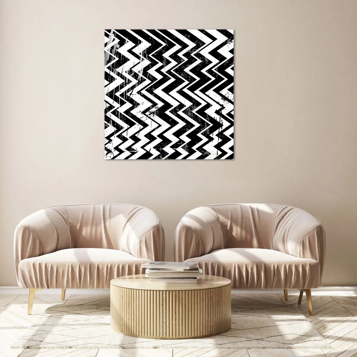 Obraz na szkle - Zyg-białe, zag-czarne - 40x40 cm