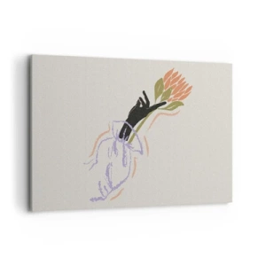 Obraz na płótnie - Minimalistyczny bukiet kwiatów w delikatnym stylu - 120x80cm - Siostrzany dotyk - Nowoczesna dekoracja ścienna do salonu, kuchni i sypialni ARTTOR