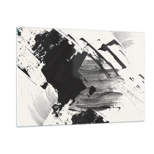 Obraz na szkle - Ekspresyjna abstrakcja w czerni i bieli z dynamicznymi pociągnięciami - 120x80cm - Abstrakcja – ekspresja czerni - Nowoczesna dekoracja ścienna do salonu, kuchni i sypialni ARTTOR