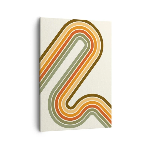 Obraz na płótnie - Geometryczne linie w stylu retro w odcieniach pomarańczu, oliwki i beżu - 50x70cm - Zygzakiem do celu - Nowoczesna dekoracja ścienna do salonu, kuchni i sypialni ARTTOR