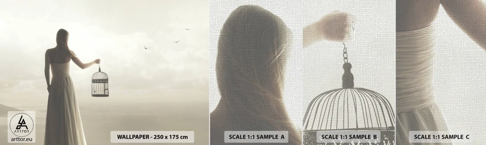 Fototapeta Próbka Premium Canvas - Bądź wolna - Kobieta, Klatka Dla Ptaka, Ptak - 100x30 cm