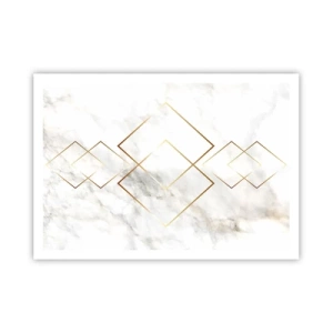 Plakat - Minimalistyczne złote romby na marmurowym tle - 100x70cm - Widok na nieskończoność - Nowoczesna dekoracja ścienna do salonu i sypialni ARTTOR