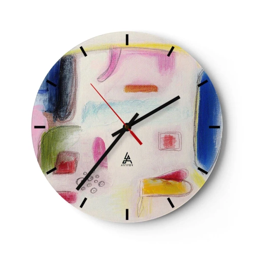 Zegar ścienny - Kolorowe abstrakcyjne plamy na jasnym tle w stylu malarskim - 30x30cm - Bardziej wypukłe niż wklęsłe czy płaskie - Nowoczesna dekoracja ścienna do salonu, kuchni i sypialni ARTTOR