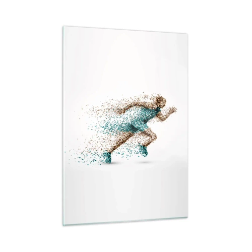 Obraz na szkle - Postać biegacza uformowana z kolorowych cząsteczek - 50x70cm - Życie to bieg - Nowoczesna dekoracja ścienna do salonu, kuchni i sypialni ARTTOR
