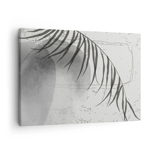 Obraz na płótnie - Delikatny motyw liścia palmy na jasnym tle w stylu skandynawskim - 70x50cm - Subtelna egzotyka natury - Nowoczesna dekoracja ścienna do salonu i sypialni ARTTOR
