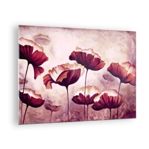 Obraz na szkle - Czerwono-białe maki na tle jasnego nieba - 70x50cm - Płatek czerwony i biały - Nowoczesna dekoracja ścienna do salonu i sypialni ARTTOR