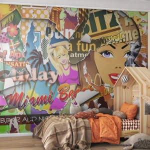 Fototapeta Premium Canvas - Wakacyjne retrospekcje - Graffiti, Mural, Kolaż Malarski - 250x175 cm