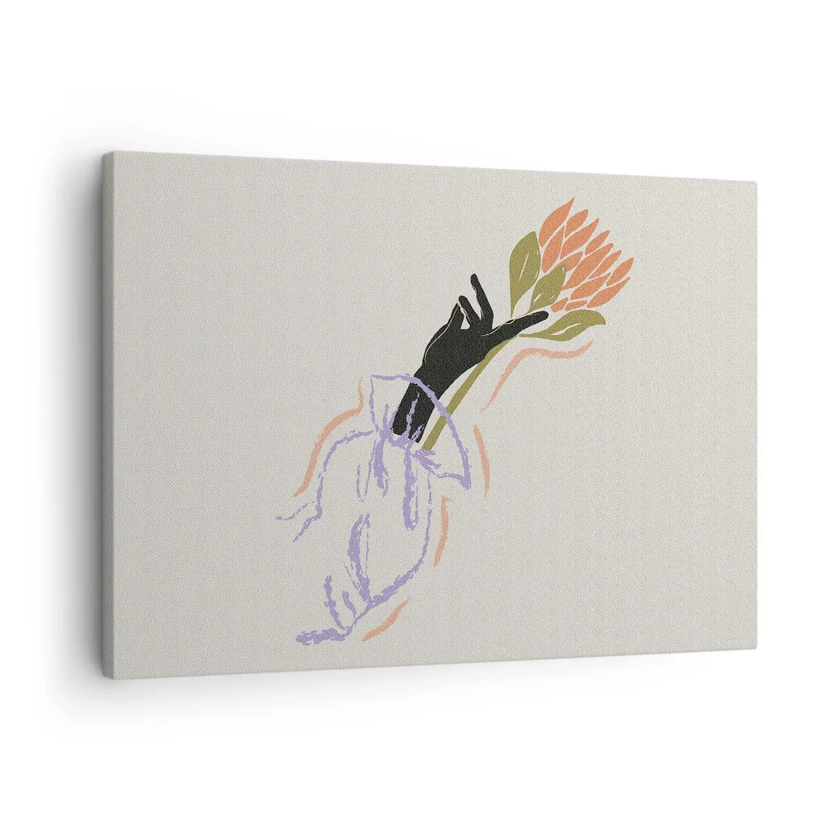 Obraz na płótnie - Minimalistyczny bukiet kwiatów w delikatnym stylu - 70x50cm - Siostrzany dotyk - Nowoczesna dekoracja ścienna do salonu i sypialni ARTTOR