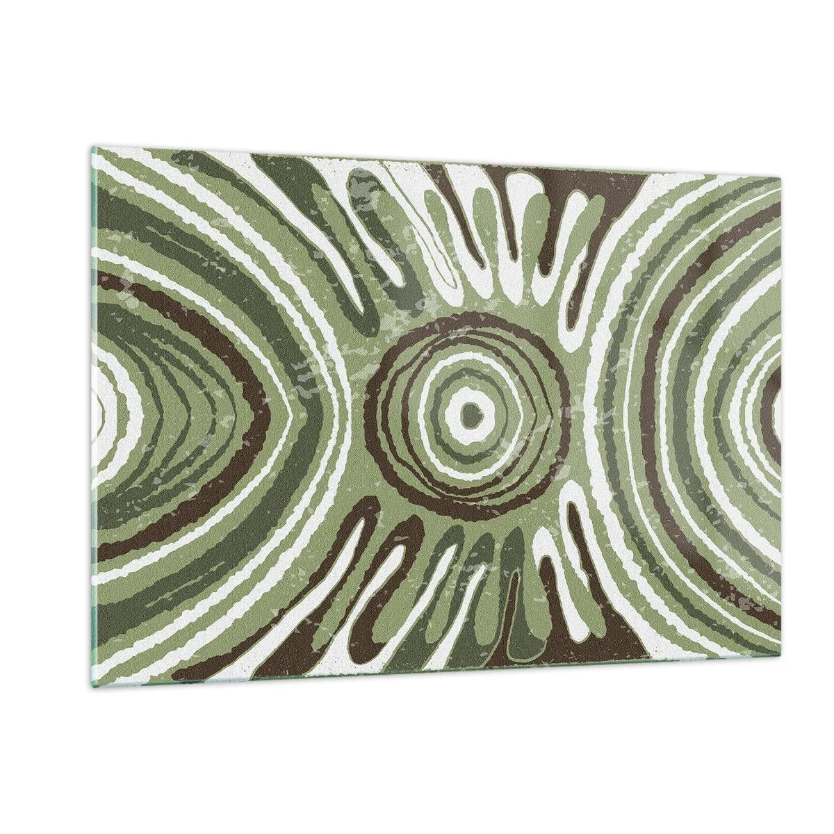 Obraz na szkle - Zielone koncentryczne kręgi i abstrakcyjne linie - 120x80cm - Eksplozja emocji - Nowoczesna dekoracja ścienna do salonu, kuchni i sypialni ARTTOR