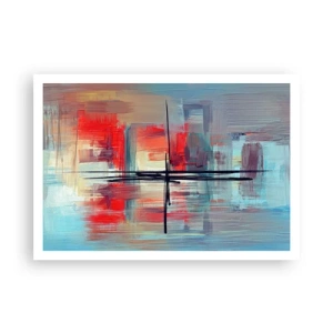 Plakat - Abstrakcyjna kompozycja z intensywnymi barwami, liniami i geometrycznymi kształtami - 100x70cm - Pejzaż w nieznanym wymiarze - Nowoczesna dekoracja ścienna do salonu i sypialni ARTTOR