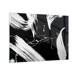 Obraz na szkle - Białe pociągnięcia pędzla na czarnym tle - 70x50cm - Przełamać mrok - Nowoczesna dekoracja ścienna do salonu i sypialni ARTTOR