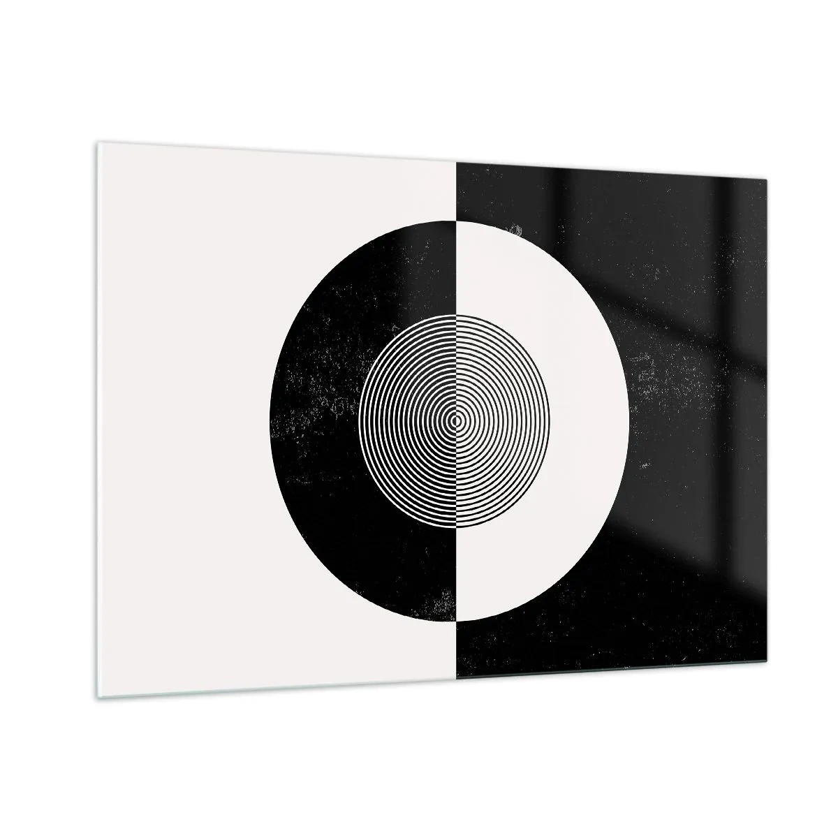 Obraz na szkle - Geometryczny wzór czarno-białej symetrii - 100x70cm - Harmonia w czerni i bieli - Nowoczesna dekoracja ścienna do salonu, kuchni i sypialni ARTTOR