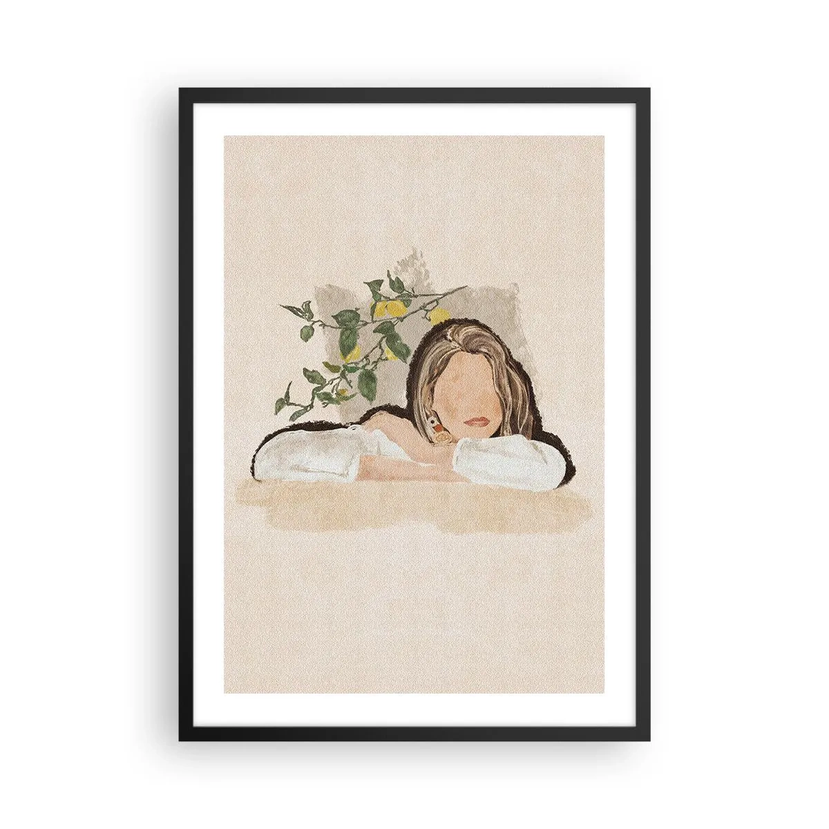 Plakat w czarnej ramie - Zamyślona postać w otoczeniu natury - 50x70cm - Piękność południa - Nowoczesna dekoracja ścienna do salonu i sypialni ARTTOR