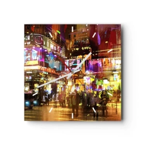 Zegar ścienny - Tętniące życiem miasto nocą w świetle neonów - 30x30cm - W morzu światła - Nowoczesna dekoracja ścienna do salonu i sypialni ARTTOR