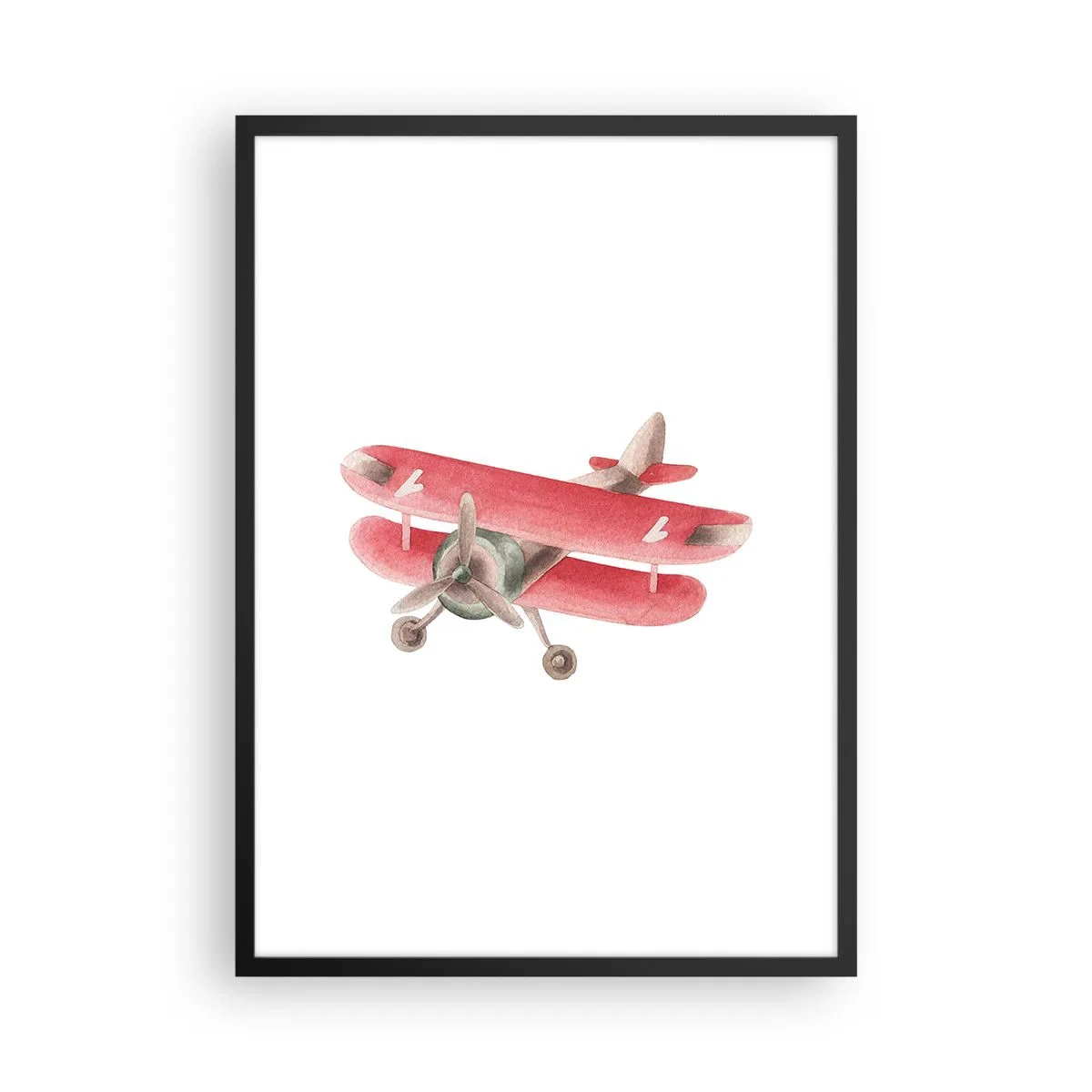 Plakat w czarnej ramie - Uroczy czerwony dwupłatowiec w stylu retro - 50x70cm - Gotowy do wysokich lotów - Nowoczesna dekoracja ścienna do salonu i sypialni ARTTOR