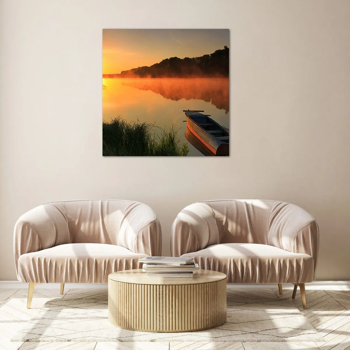 Obraz na szkle - Wschód słońca nad wodą jak tafla lustra - 60x60 cm