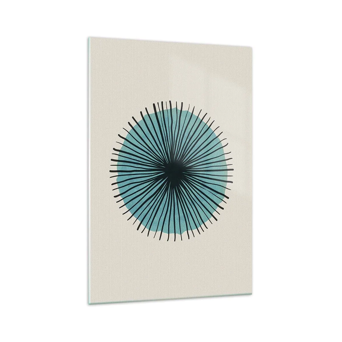 Obraz na szkle - Abstrakcyjna forma w kształcie koła z promieniami w błękitach - 70x100cm - Promieniście na błękicie - Nowoczesna dekoracja ścienna do salonu i sypialni ARTTOR