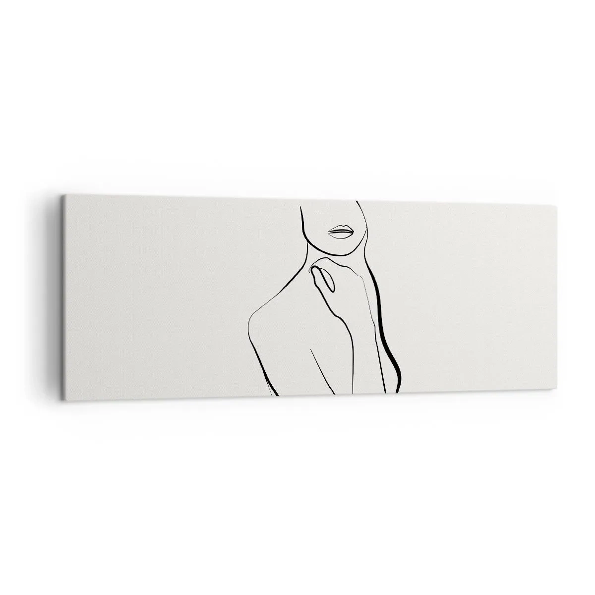 Obraz na płótnie - Minimalistyczny szkic sylwetki kobiety na jasnym tle - 140x50cm - Fala melancholii - Nowoczesna dekoracja ścienna do salonu i sypialni ARTTOR