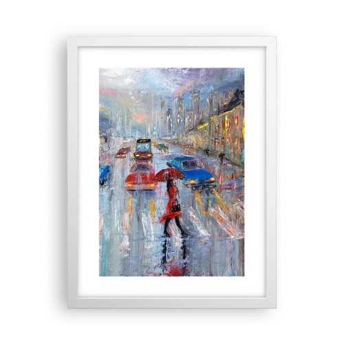 Plakat w białej ramie - Deszczowe popołudnie w mieście - 30x40 cm