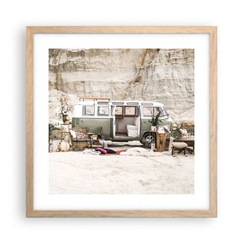 Plakat w ramie jasny dąb - Podróż czas zacząć - 40x40 cm