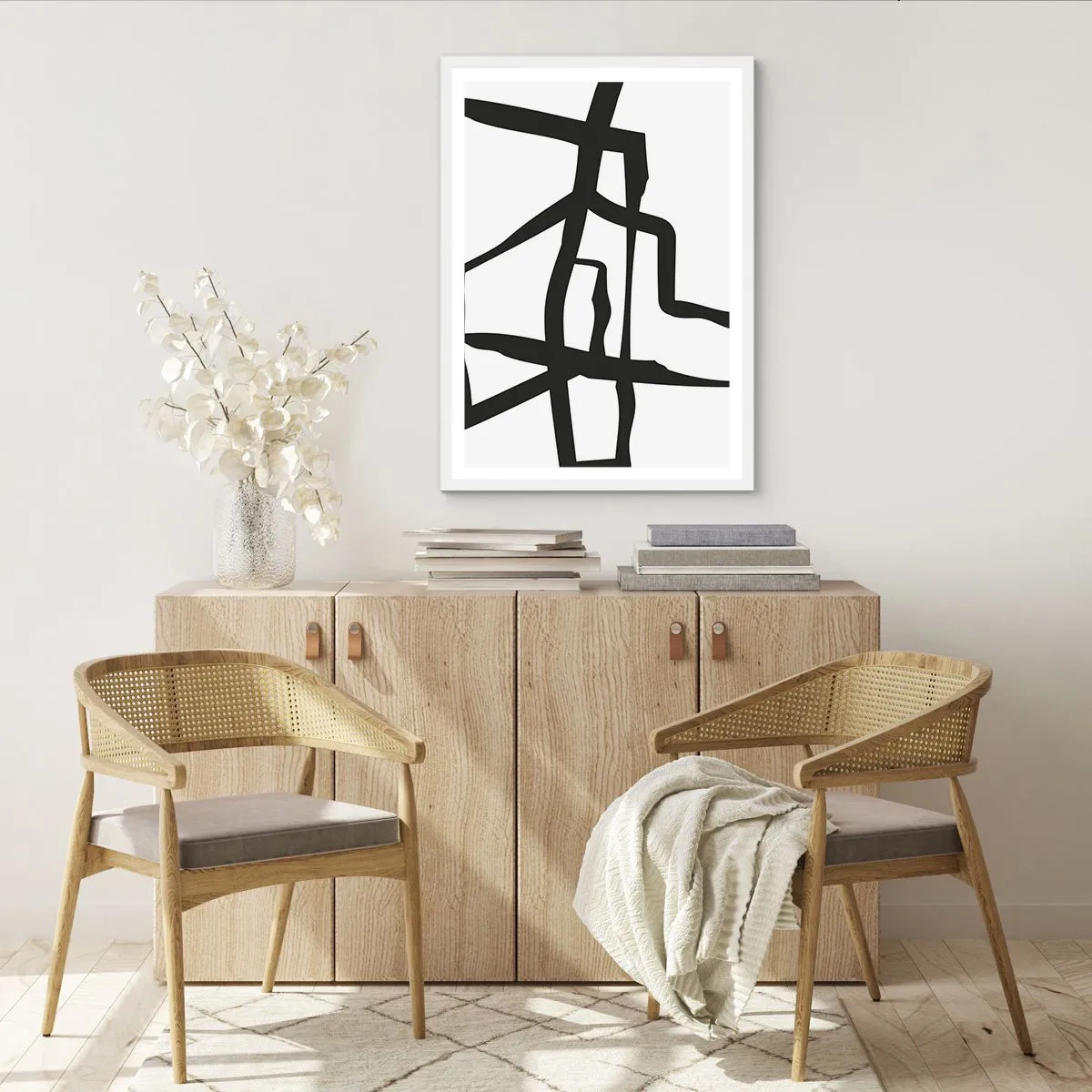Plakat w białej ramie - Czarno-biała konstrukcja - 50x70 cm
