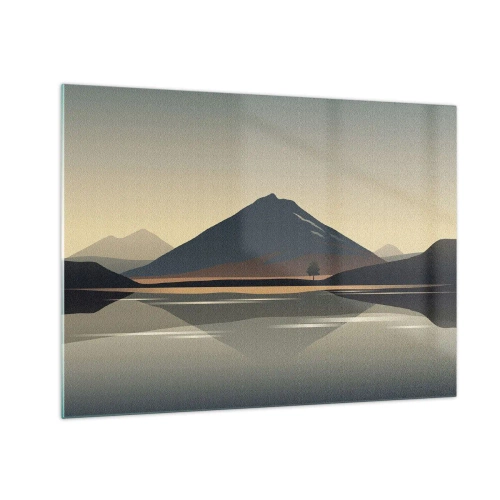 Obraz na szkle - Góry i jezioro w ciepłej tonacji z efektem odbicia - 70x50cm - Lustrzane odbicie - Nowoczesna dekoracja ścienna do salonu i sypialni ARTTOR