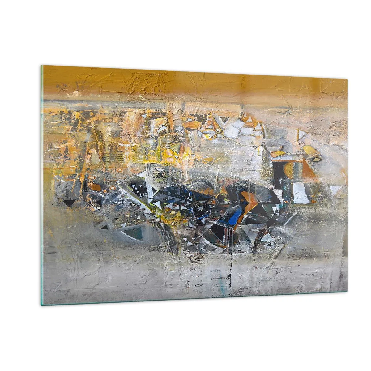 Obraz na szkle - Artystyczna abstrakcja w złocie, srebrze i szarościach - 120x80cm - Wszystko się poukłada - Nowoczesna dekoracja ścienna do salonu, kuchni i sypialni ARTTOR