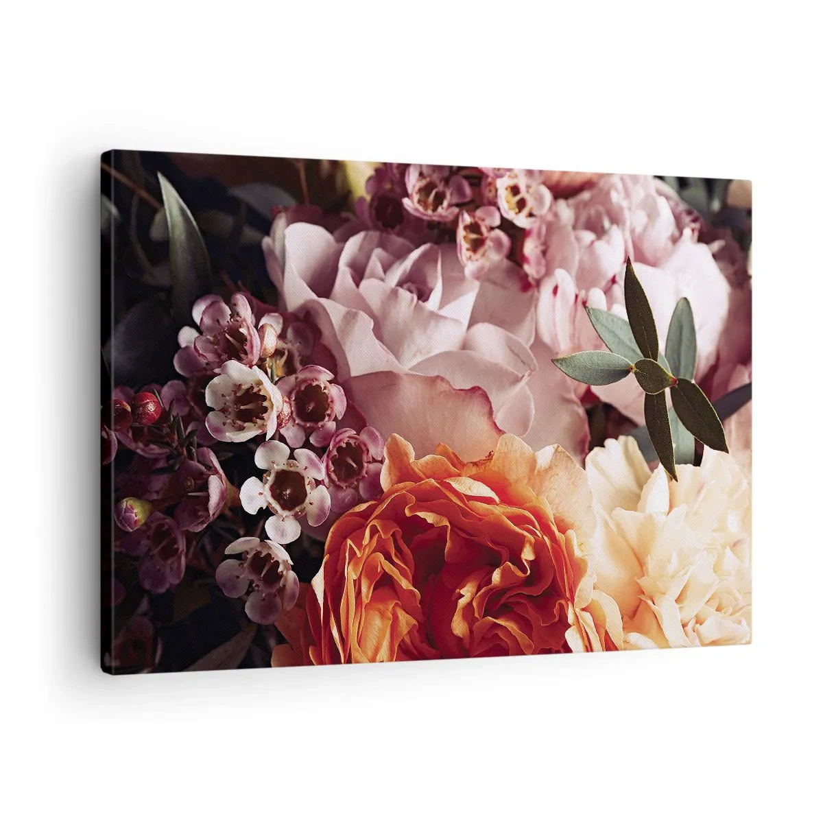 Obraz na płótnie - Kompozycja kolorowych kwiatów w zbliżeniu - 70x50cm - Otulone pięknem - Nowoczesna dekoracja ścienna do salonu i sypialni ARTTOR