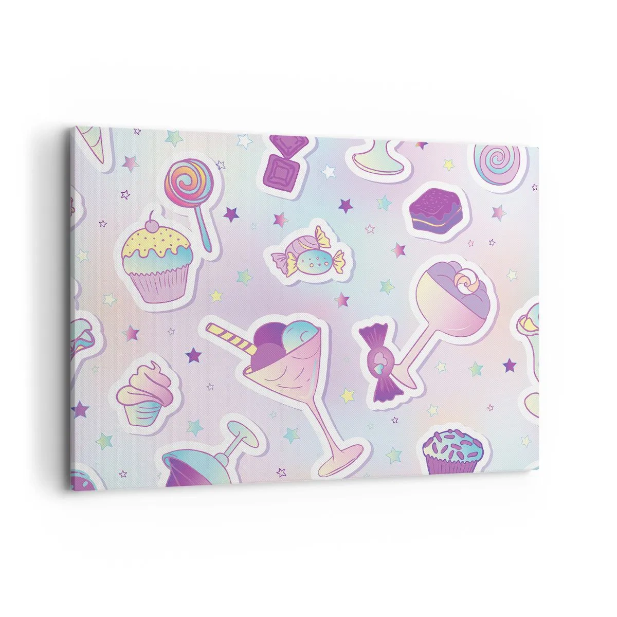 Obraz na płótnie - Pastelowe wzory ze słodyczami i deserami - 100x70cm - Żeby codziennie były urodziny - Nowoczesna dekoracja ścienna do salonu, kuchni i sypialni ARTTOR