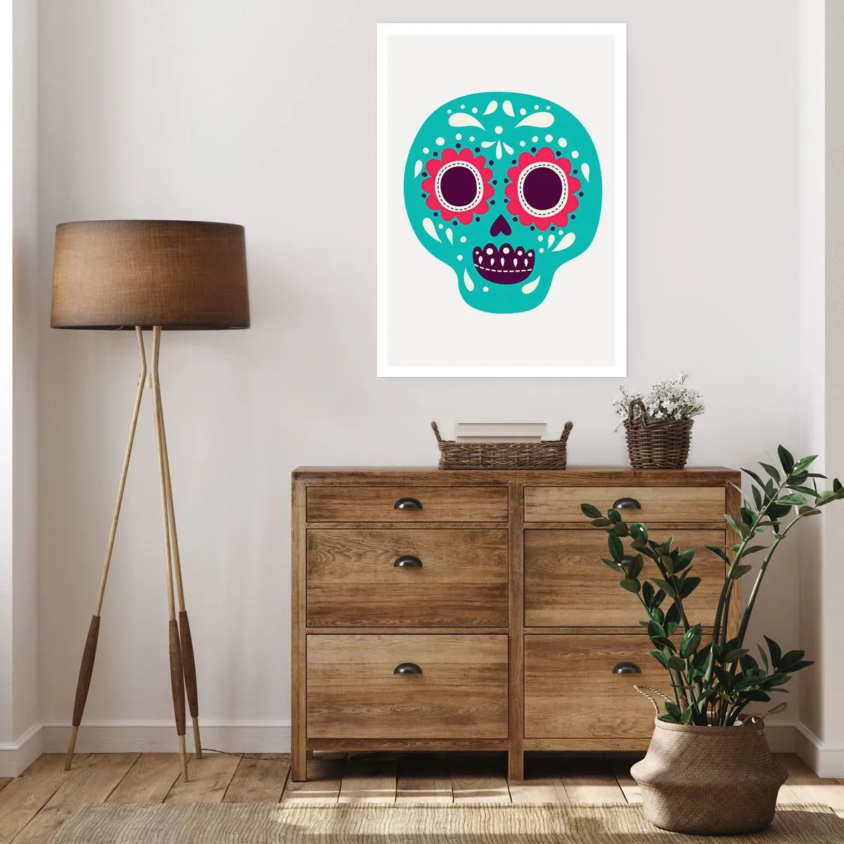 Plakat - Kolorowa czaszka w stylu meksykańskiego Día de los Muertos - 50x70cm - Życie – zabawa aż do śmierci - Nowoczesna dekoracja ścienna do salonu, kuchni i sypialni ARTTOR