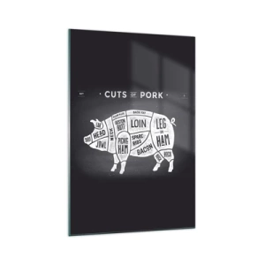Obraz na szkle - Diagram cięć wieprzowych na czarnym tle - 70x100cm - Elementarz masarza - Nowoczesna dekoracja ścienna do salonu i sypialni ARTTOR