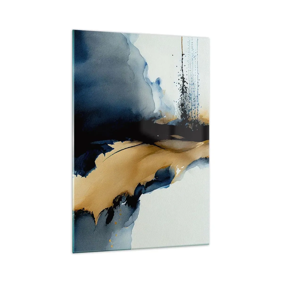 Obraz na szkle - Abstrakcyjna kompozycja w odcieniach granatu i złota - 70x100cm - Za zasłoną - Nowoczesna dekoracja ścienna do salonu i sypialni ARTTOR