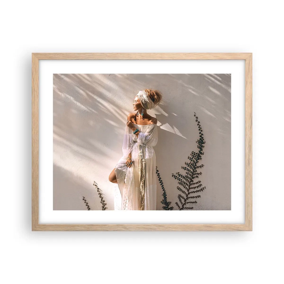 Plakat w ramie jasny dąb - Słońce i dziewczyna - 50x40 cm