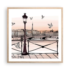 Plakat w ramie jasny dąb - Nad dachami Paryża - 60x60 cm