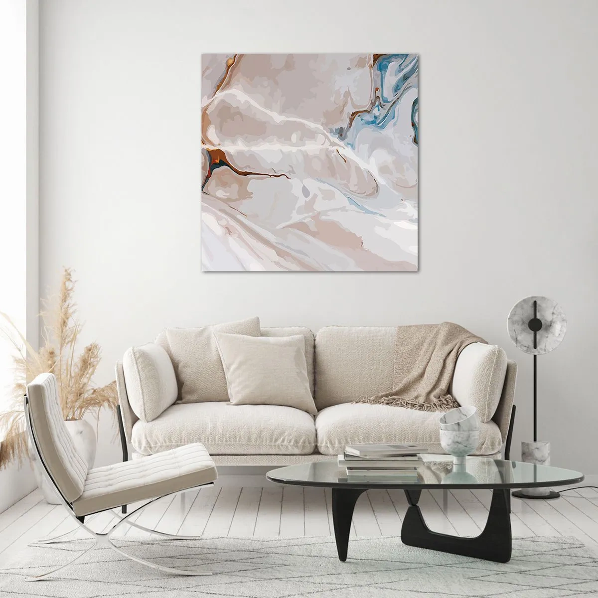 Obraz na szkle - Błękitne meandry pod bielą - 30x30 cm