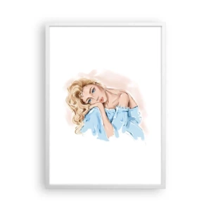 Plakat w białej ramie - Rozmarzona w błękicie - 50x70 cm