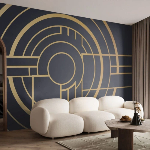 Fototapeta Premium Canvas - Geometryczny wzór z liniami w złotym kolorze - 100x70cm - Obroty rzeczy - Nowoczesna dekoracja ścienna do salonu i sypialni ARTTOR