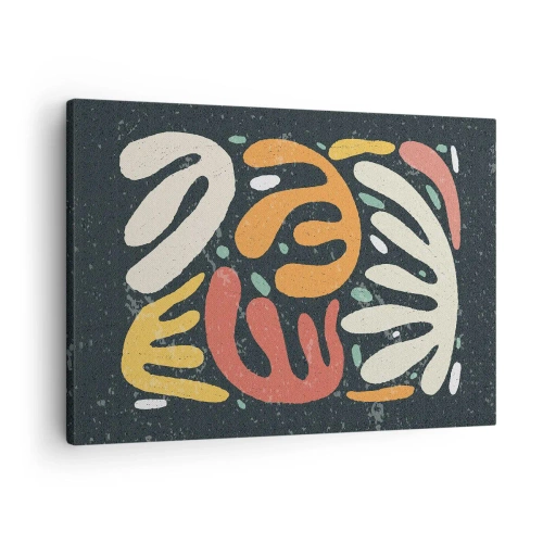 Obraz na płótnie - Abstrakcyjne kształty w ciepłych kolorach na ciemnym tle - 70x50cm - Kompozycja – zaraz cię schwytam - Nowoczesna dekoracja ścienna do salonu i sypialni ARTTOR