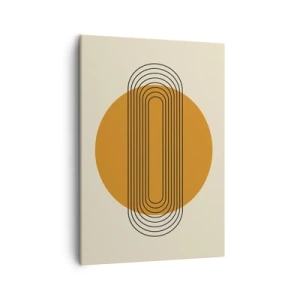Obraz na płótnie - Geometryczna kompozycja z pomarańczowym kołem i czarnymi liniami na beżowym tle - 50x70cm - Plan doskonały - Nowoczesna dekoracja ścienna do salonu, kuchni i sypialni ARTTOR
