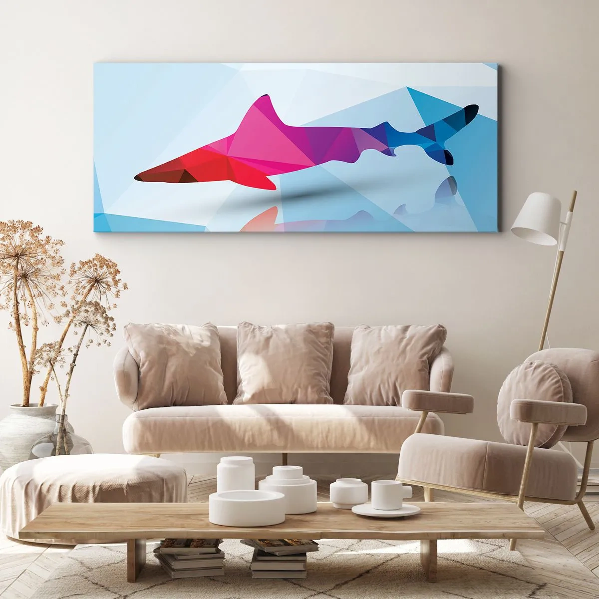 Obraz na płótnie - Rekin w krystalicznej przestrzeni - 100x40 cm