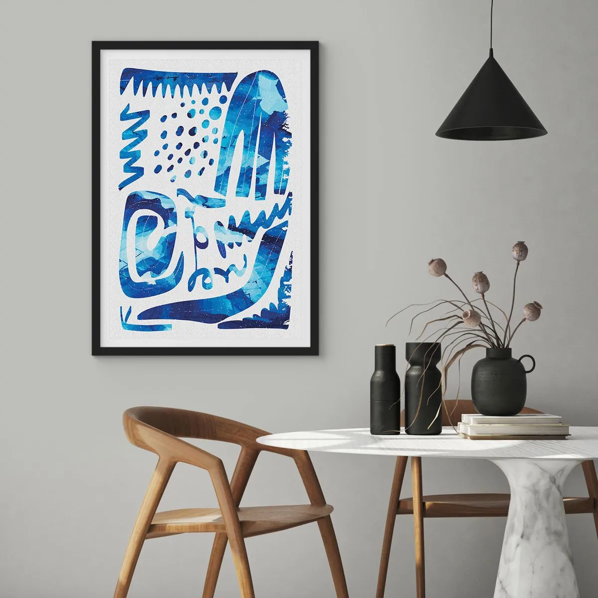 Plakat w czarnej ramie - Nowoczesna abstrakcja w odcieniach niebieskiego - 50x70cm - Powrót do korzeni - Nowoczesna dekoracja ścienna do salonu i sypialni ARTTOR