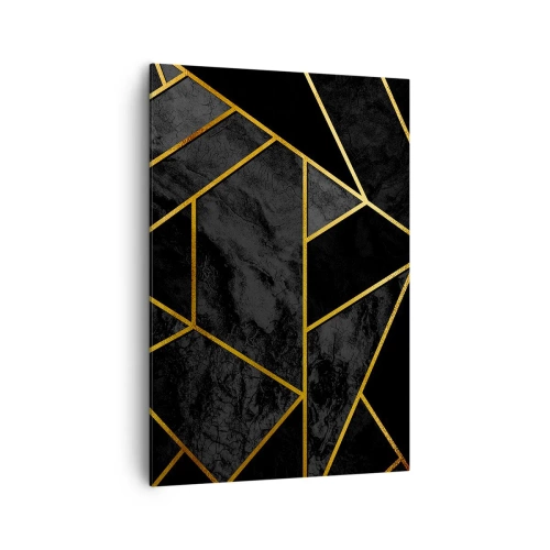 Obraz na płótnie - Geometryczny wzór złota na czarnym tle - 70x100cm - Mrok i blask - Nowoczesna dekoracja ścienna do salonu i sypialni ARTTOR