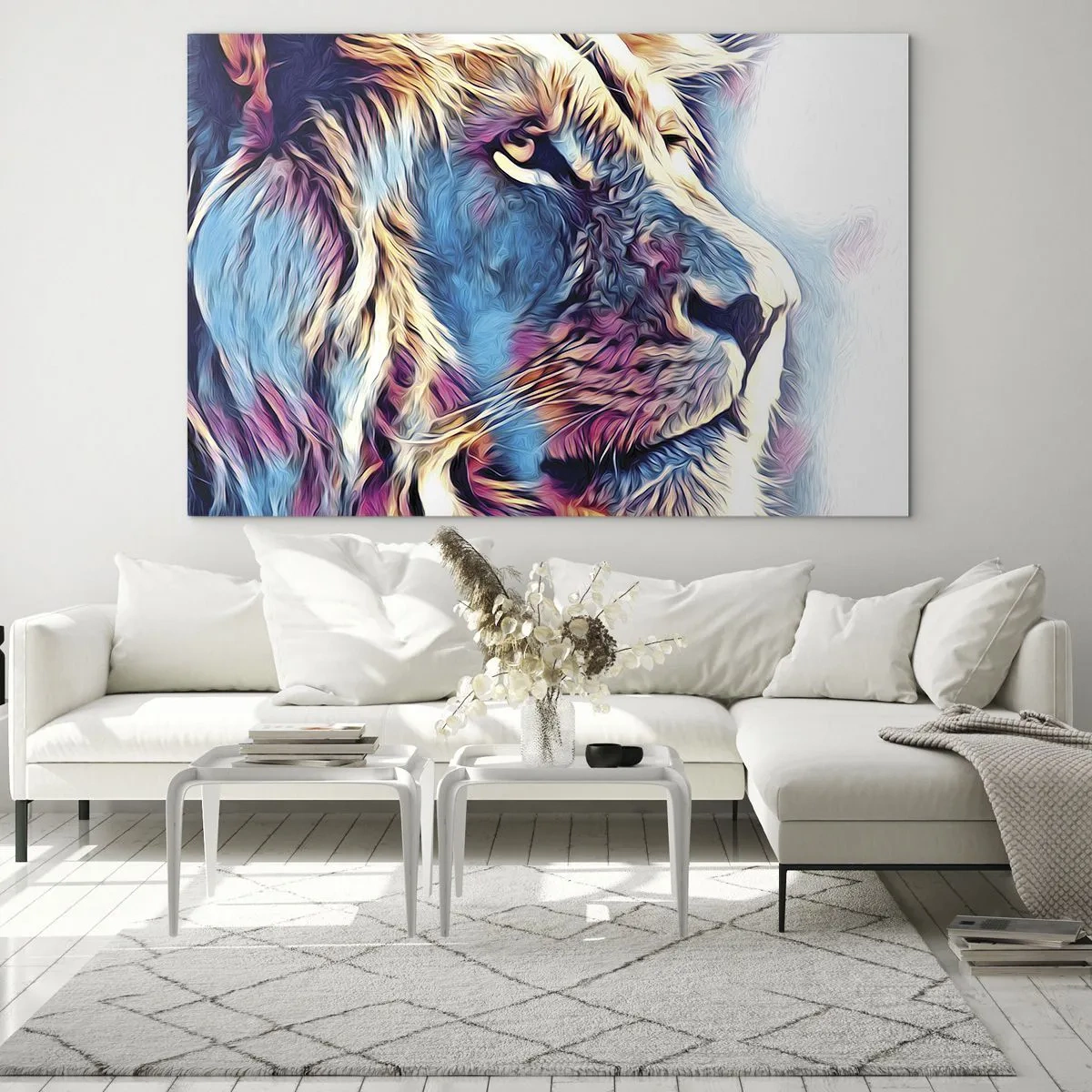 Obraz na szkle - Kolorowa grafika lwa w nowoczesnym, artystycznym stylu - 100x70cm - Mądrość natury - Nowoczesna dekoracja ścienna do salonu, kuchni i sypialni ARTTOR